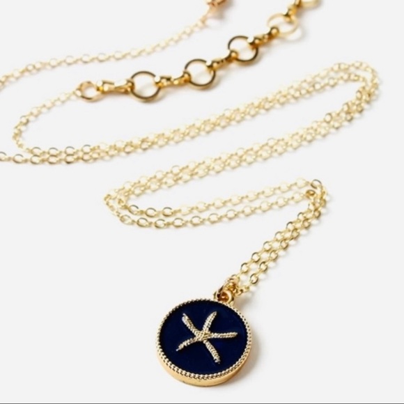 Amrita Singh Jewelry - NWT Turks Pendant AMRITA SINGH Gold-Tone Necklace Navy ENAMEL Engraved STARFISH